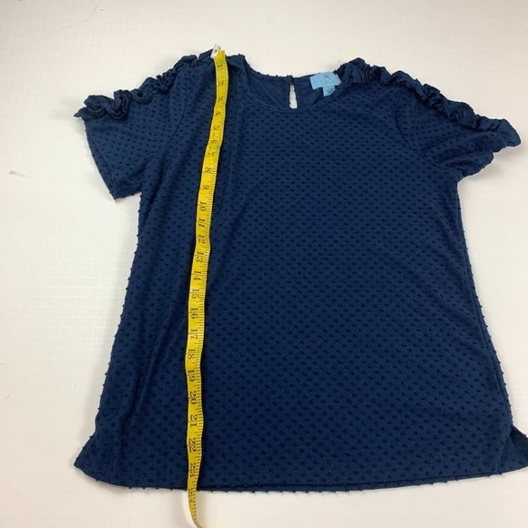 CeCe Navy Ruffle Sleeve Blouse, Size S, EUC - Picture 6 of 9